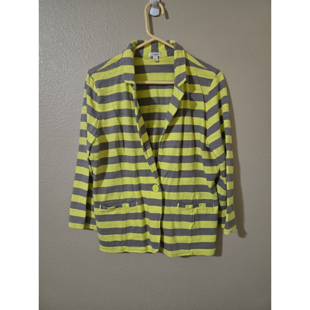 Caslon Womens Knit Blazer Jacket Yellow Grey Striped Single Button Size XL